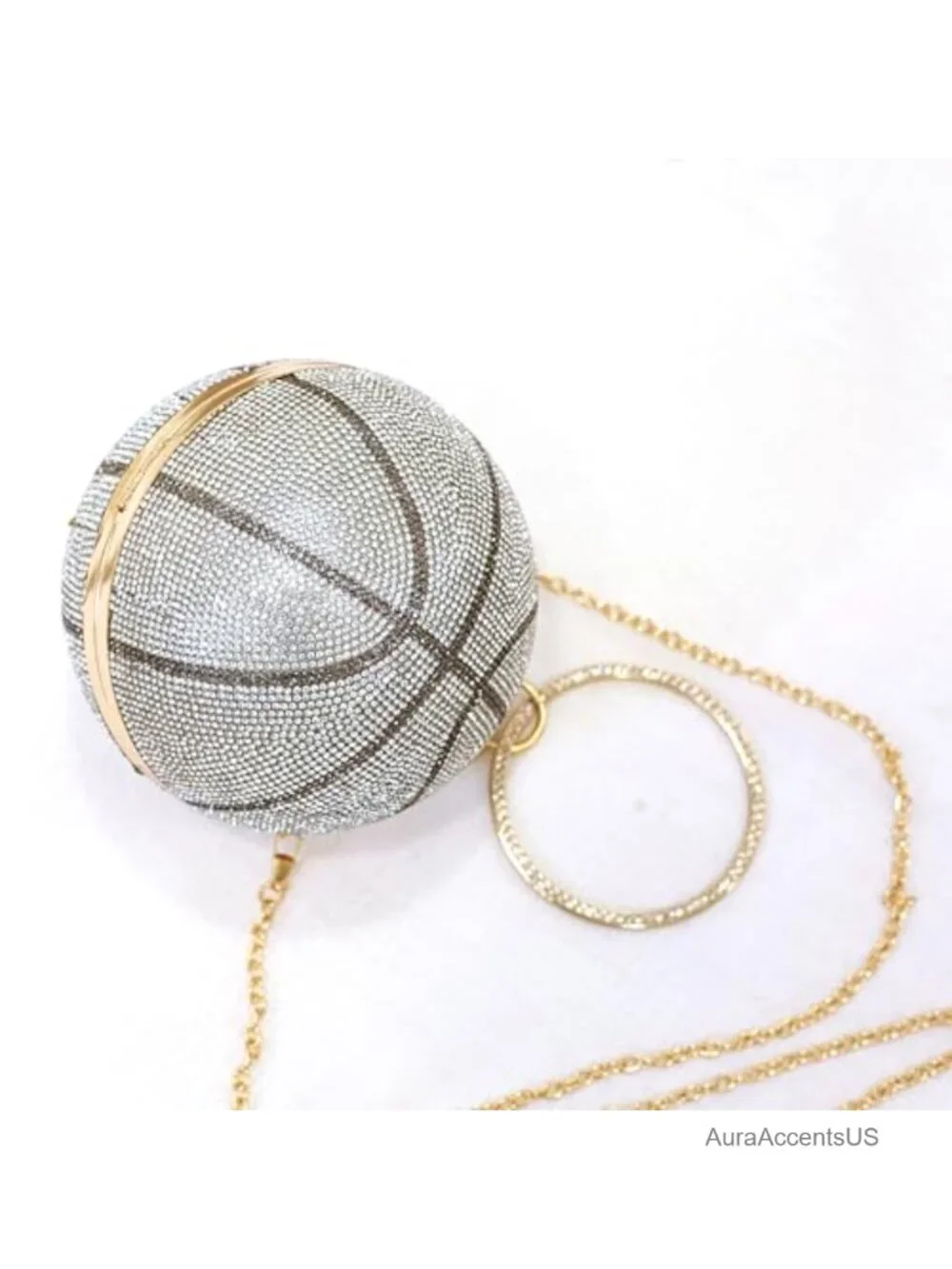 Basketball Shaped Rhinestone Evening Clutch Purse, Crystal Crossbody Bag Party